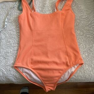 Myra Bag Coral and White Textured Swim Top